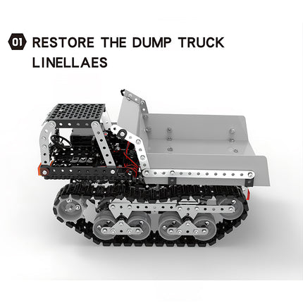 Realistic restoration of a dump truck design on the Tablefunny metal model, featuring high-detail mechanical structures for 3D puzzle Metal Kits enthusiasts.