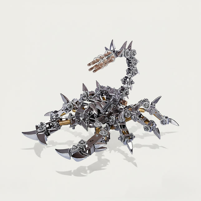 Assembled steampunk scorpion 3D puzzle metal kits, a highly detailed mechanical steampunk metal model with articulated tail and claws.
