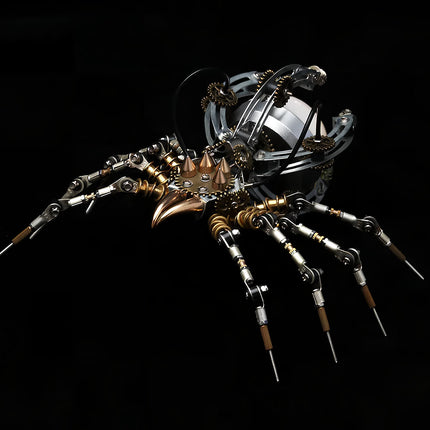 Glowing steampunk spider lamp metal model, an intricate 3D puzzle and DIY project from Tablefunny metal kits for unique funny table decor.
