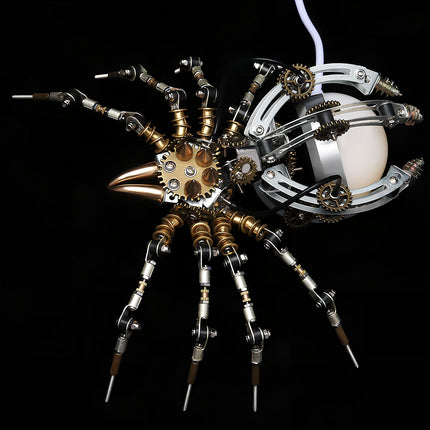 Close-up of mechanical gear joints in a spider 3D puzzle, showcasing the premium craftsmanship of Tablefunny metal kits and DIY metal model design.
