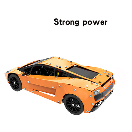 A strong power orange sports car metal model, built from 3D puzzle Metal Kits as an awesome steampunk puzzle steam punk mech vehicle.