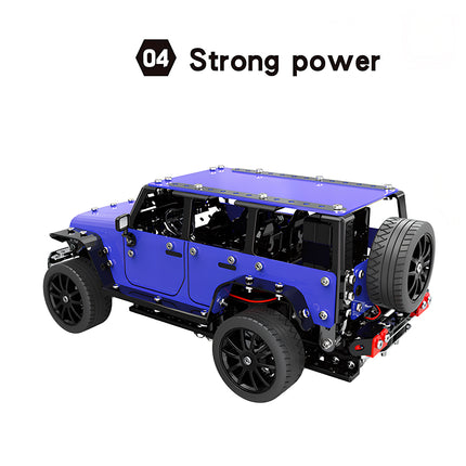 Strong power rear perspective view of a purple off-road SUV metal model highlighting its robust performance design, built from 3D puzzle Metal Kits as an awesome steampunk puzzle steam punk mech.