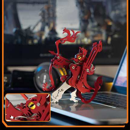 A brass mythical griffin metal model by TableFunny, featuring an intricate steam punk mech design with an inset close-up of its mechanical eye. This desktop steampunk puzzle showcases exquisite gears and interlocking pieces from our 3D puzzle Metal Kits.