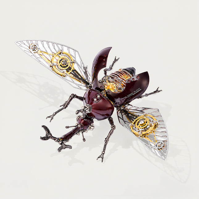 Tablefunny Burgundy Mechanical Beetle, steampunk 3D metal puzzle, DIY insect ornament