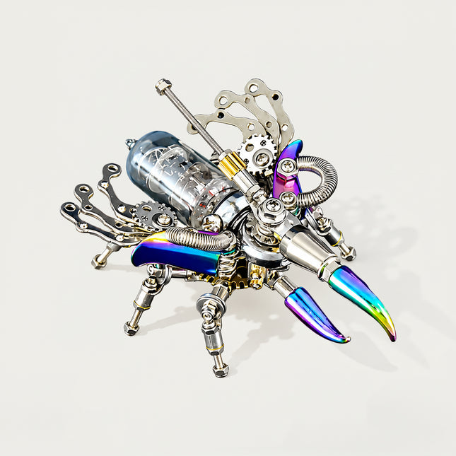 Tablefunny Colorful Vacuum Tube Mechanical Beetle 3D metal puzzle, steampunk beetle DIY metal assembly model, desktop insect ornament gift