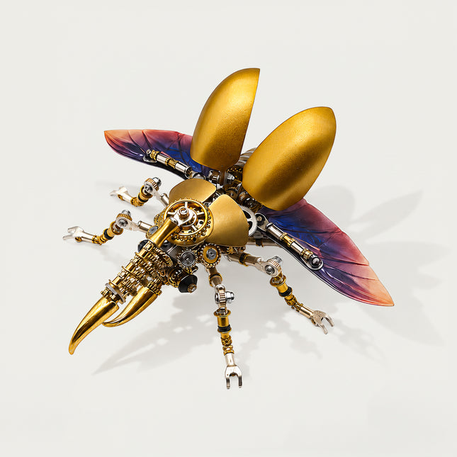Tablefunny Golden Stag Beetle 3D metal puzzle, steampunk mechanical beetle DIY metal assembly model, desktop insect decor gift