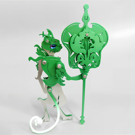 Mythical beast mechanical steampunk 3D puzzle metal kit in metallic green.