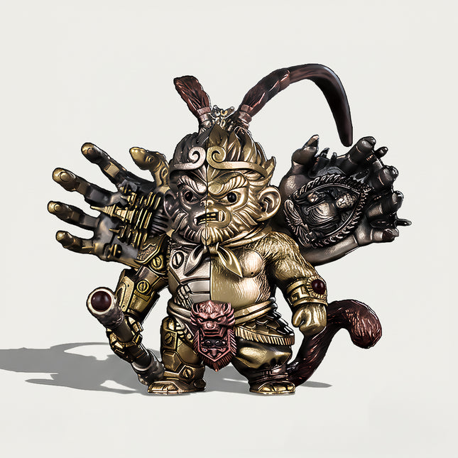 Tablefunny magnetic mechanical steampunk Monkey King (Sun Wukong) metal model with modular parts and Buddha’s palm backdrop.