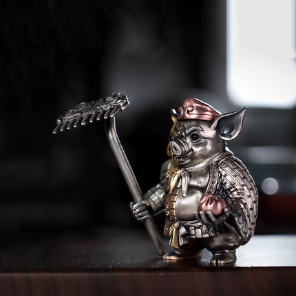 Tablefunny mechanical steampunk Pigsy (Zhu Bajie) metal model featuring a cybernetic face and iconic rake weapon.
