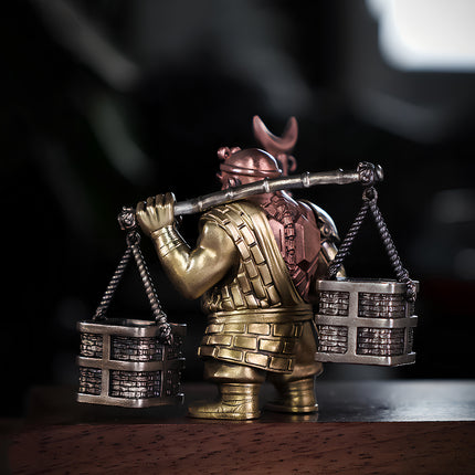 Back view of Tablefunny mechanical steampunk Sha Wujing (Sandy) metal model, showcasing the detailed cybernetic spine and industrial shoulder pole.