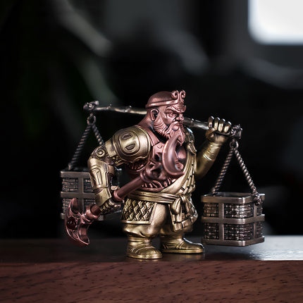 Tablefunny mechanical steampunk Sha Wujing (Sandy) metal model featuring his iconic crescent spade and shoulder pole with baskets.