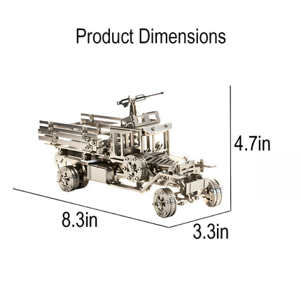Tablefunny mechanical steampunk military truck metal model dimensions: 8.3in (L) x 4.7in (H) x 3.3in (W).