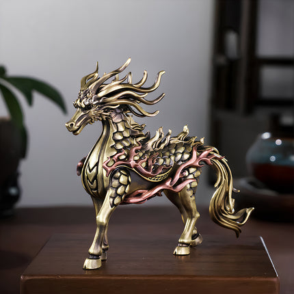 Tablefunny mechanical steampunk White Dragon Horse (Bai Long Ma) metal model featuring intricate dragon scales and copper flame accents.