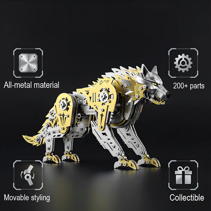 Tablefunny mechanical steampunk wolf metal model with 200+ parts, featuring all-metal material and movable styling for high-end collectors.