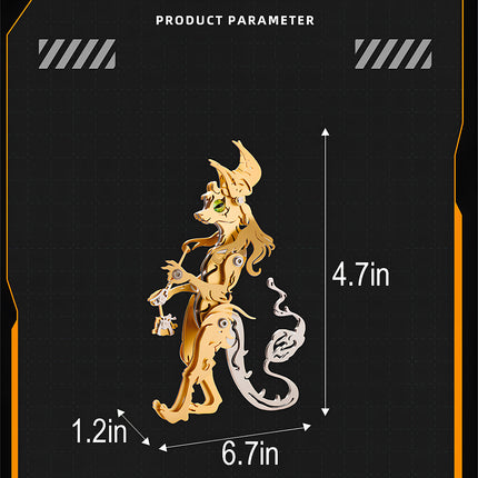 Product dimensions of gold steam punk mech metal model with 4.7 inch height