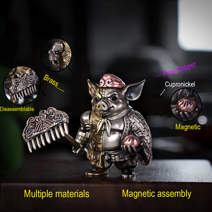 Tablefunny mechanical steampunk Pigsy metal model highlighting magnetic assembly, multiple materials like brass and pure copper, and disassemblable parts.