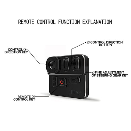 Tablefunny remote control function explanation diagram for our 3D puzzle Metal Kits and mechanical steampunk motorized models, showing control keys and steering buttons.