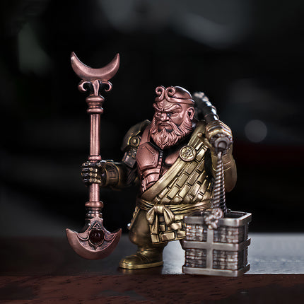 Tablefunny mechanical steampunk Sha Wujing (Sandy) figure, a legendary warrior monk metal model with industrial armor and crescent blade.