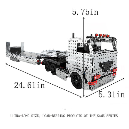 Tablefunny mechanical steampunk semi-trailer truck metal model size and dimensions diagram, highlighting this ultra-long 3D puzzle Metal Kits product.