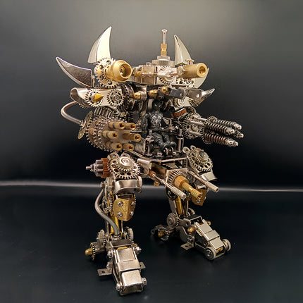 Steampunk Minotaur 3D Metal Assembly Model, DIY metal puzzle kit, side rear view mechanical minotaur metal model with intricate gear machinery, steampunk cyberpunk collectible desk ornament