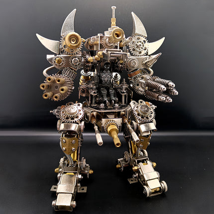 Steampunk Minotaur 3D Metal Assembly Model, DIY metal puzzle kit, cockpit view of mechanical minotaur metal model, steampunk cyberpunk collectible metal model with complex gear machinery