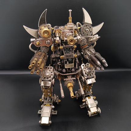 Steampunk Minotaur 3D Metal Assembly Model, DIY metal puzzle kit, steampunk mechanical minotaur robot metal model, intricate gears and mechanical machinery, cyberpunk desk decor collectible ornament
