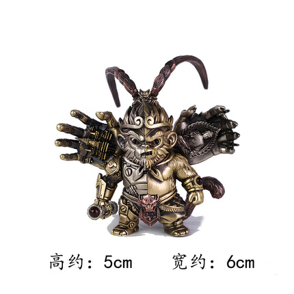 Tablefunny's steampunk Monkey King metal model on a white background, showing its dimensions (approx. 5cm height, 6cm width), a highly detailed mechanical steampunk 3D puzzle collectible or metal model.
