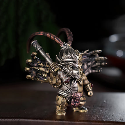 Tablefunny's steampunk Monkey King metal model wielding its iconic staff, showcasing the powerful stance and intricate mechanical steampunk design, a captivating 3D puzzle collectible or metal model.