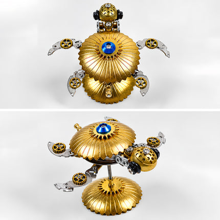 Dual view of steampunk puzzle metal model turtle, mechanical steampunk 3D puzzle Metal Kits, steam punk mech tabletop decor