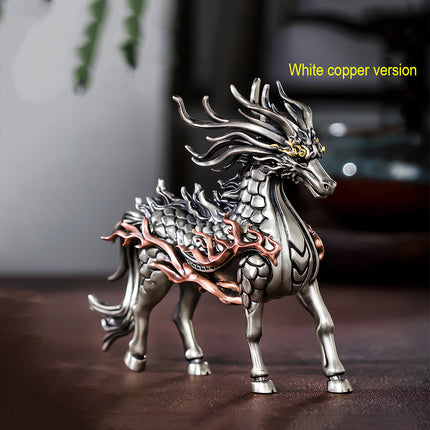 Tablefunny mechanical steampunk White Dragon Horse in the elite White Copper version, a premium metal model with a sleek silver-tone finish.