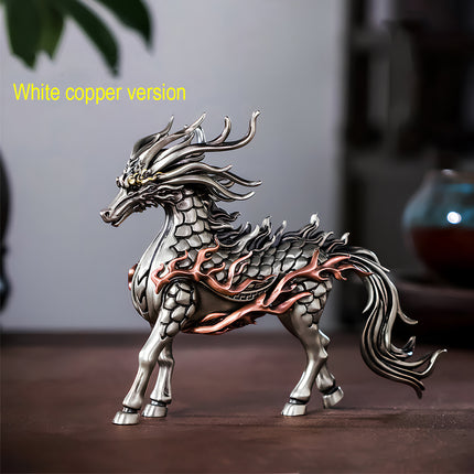 Tablefunny mechanical steampunk White Dragon Horse in the exclusive White Copper version, featuring a silver-tone finish and copper flame accents.