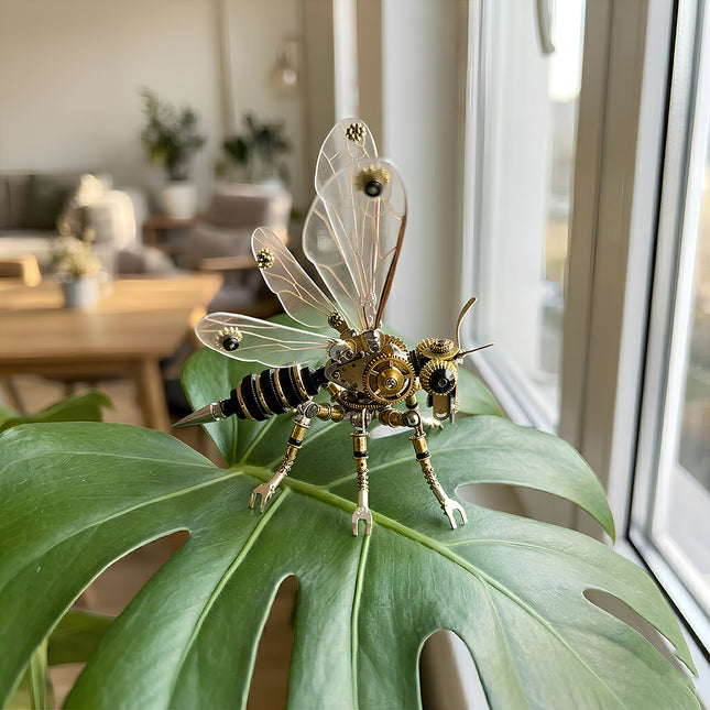 Finished 3D puzzle Metal Kits bee project, an exquisite palm-sized metal model that blends nature with industrial art.