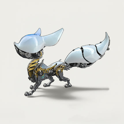 Mechanical Fox 3D puzzle Metal Kit - A sleek fun toy for animal and mechanics lovers, this DIY assembled table funny piece features an elegant, intricate, and mechanical fox design. It invites you to craft a piece of refinement part by part, and the finished mechanical fox, with its striking white and metallic details, becomes a dynamic desktop ornament, making it a captivating fun toy full of mechanical elegance.